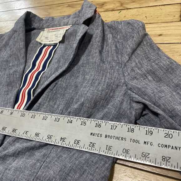 Cartonnier Anthropologie Linen Blazer Women 4 Blue Light 2 Button Preppy Beach 4 - Picture 10 of 16